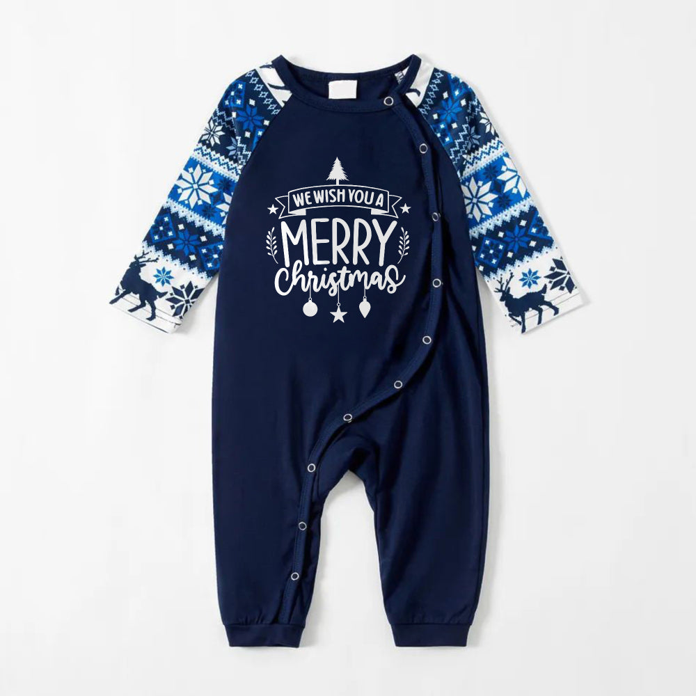 Drune | Fröhliche blaue Weihnachts-Pyjama-Set mit Weihnachts-Textdruck