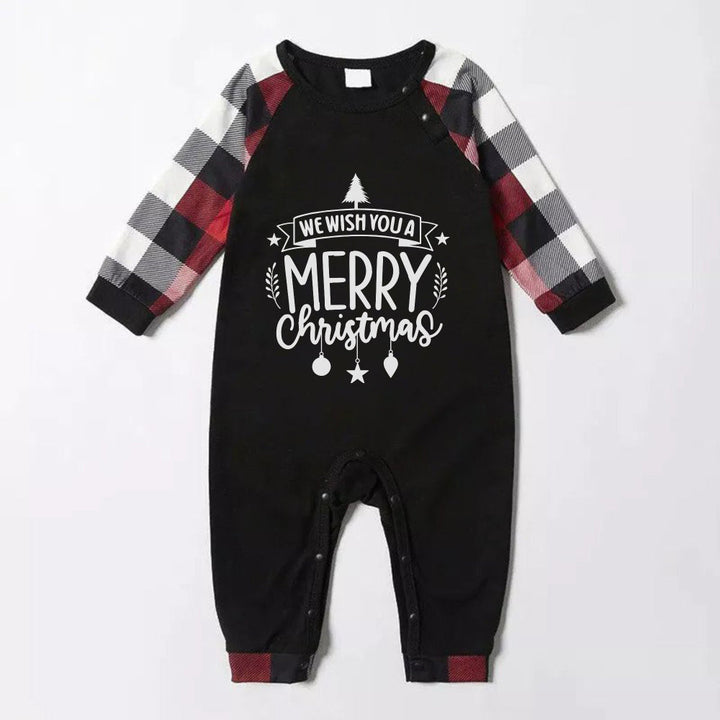 Drune | Weihnachtsfamilienpassende Schlafanzüge - Rote und graue karierte Pjs-Set mit "We Wish You A Merry Christmas"-Druck