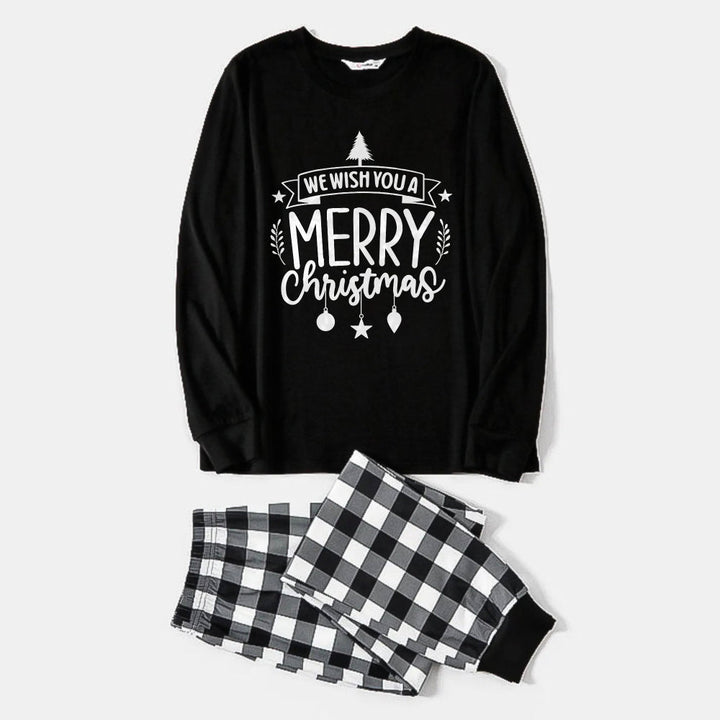 Drune | Schwarz-weiß kariertes Weihnachts-Pyjama-Set mit "We Wish You A Merry Christmas" Schwarz-weißem Textdruck