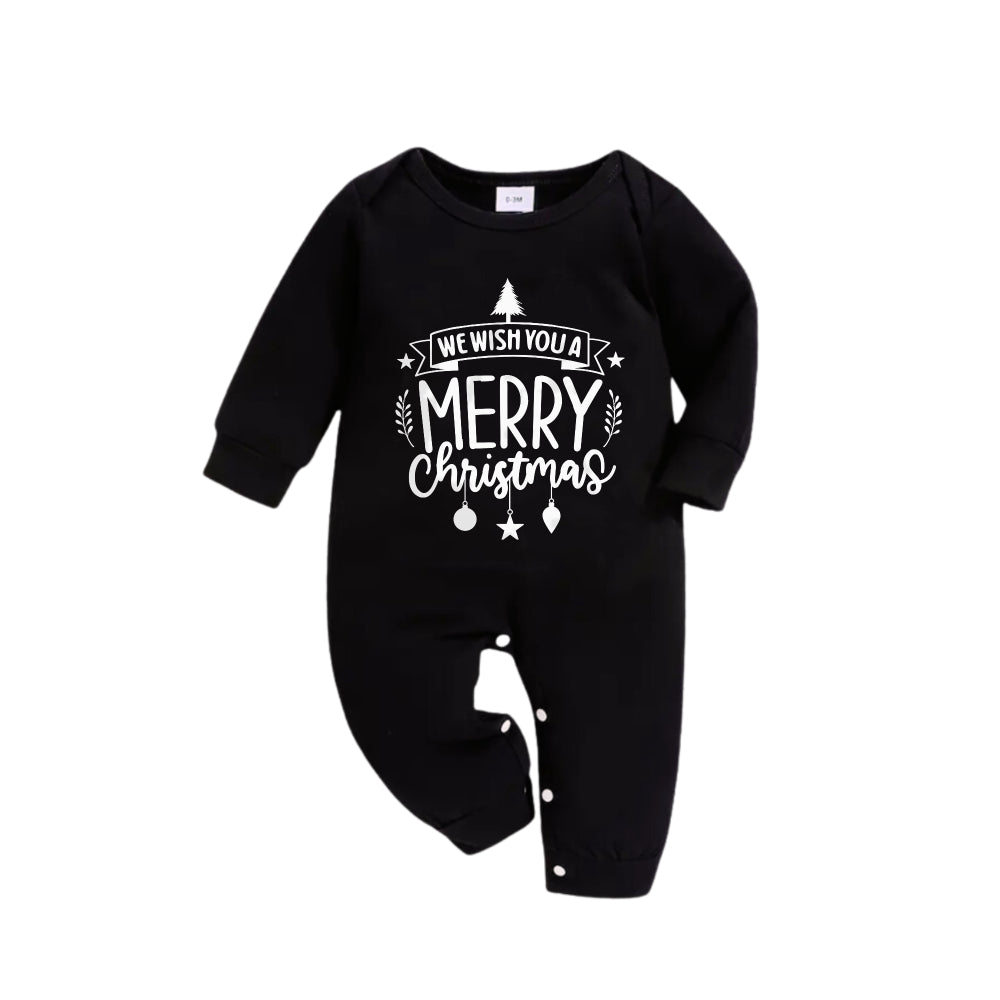 Drune | Weihnachtsfamilien-Pyjamas passend - Schwarzes Oberteil und grüne karierte Hose Pjs-Set mit "We Wish You A Merry Christmas" Schwarz&Weiß-Druck