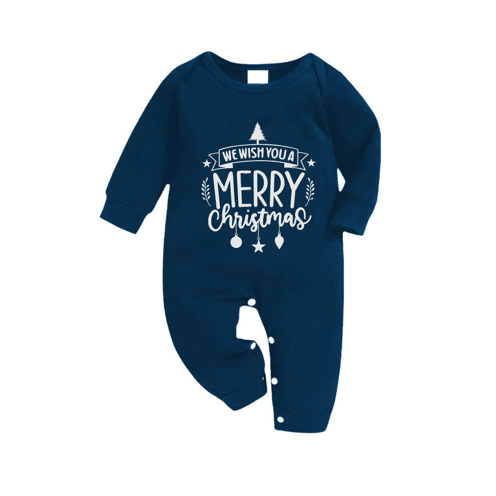 Drune | Weihnachtsfamilien-Pyjama-Set - Marineblau & Himmelblau Karierte PJs mit "Wir Wünschen Euch Ein Frohes Fest" Slogan Druck