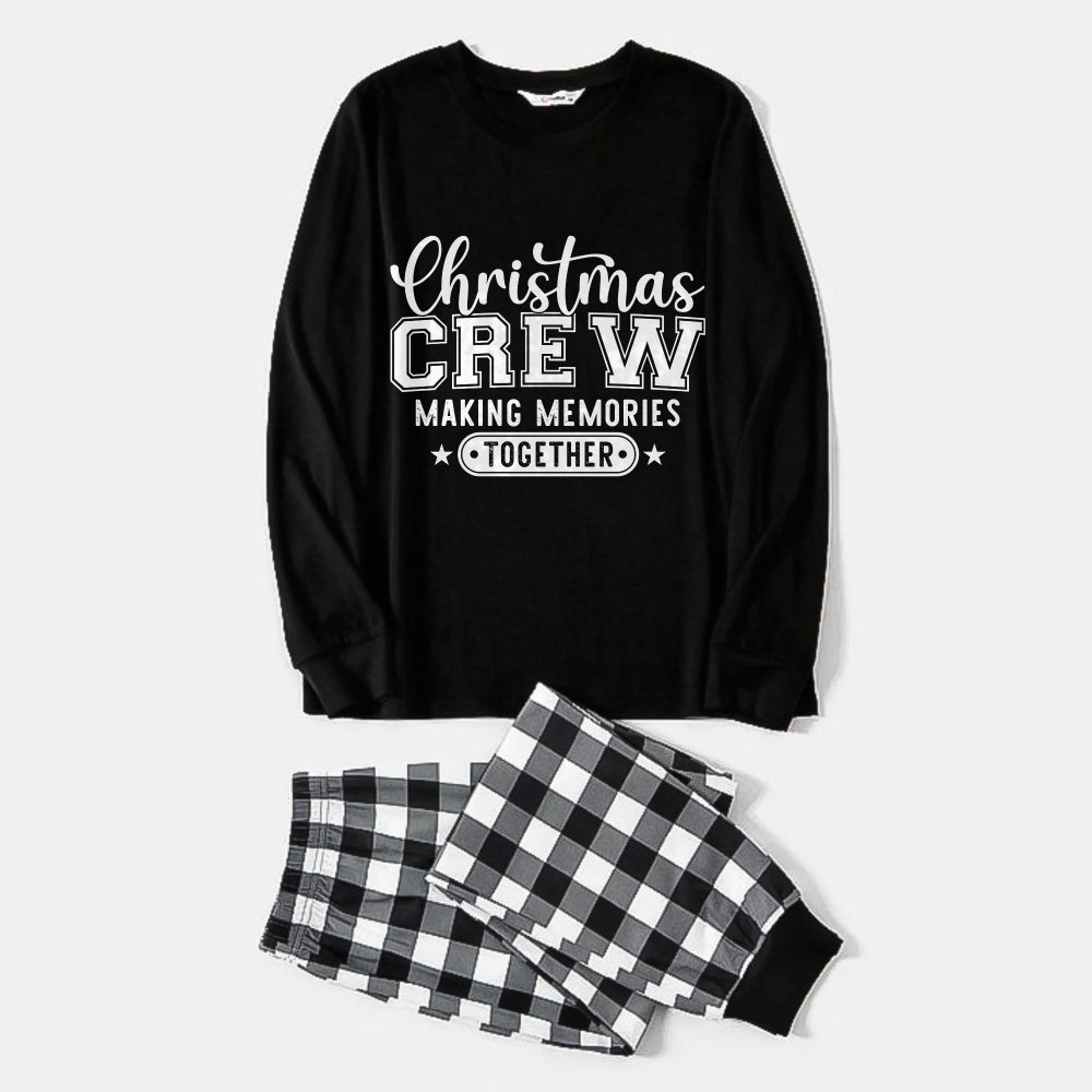 Drune | Schwarz-Weiße Karierte Weihnachtspyjama-Set Mit "Christmas Crew Making Memories Together" Schwarz & Weiß Textdruck