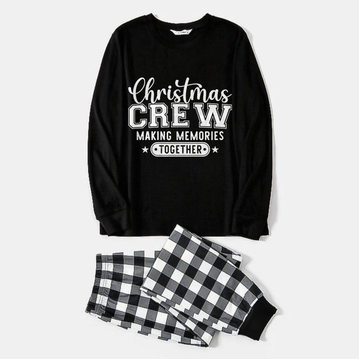 Drune | Schwarz-Weiße Karierte Weihnachtspyjama-Set Mit "Christmas Crew Making Memories Together" Schwarz & Weiß Textdruck