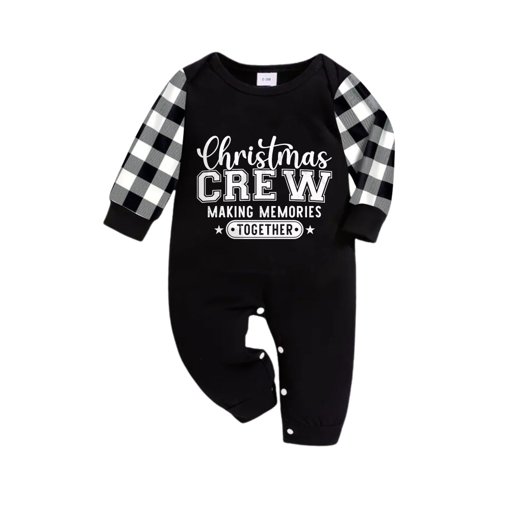 Drune | Schwarz-Weiße Karierte Weihnachtspyjama-Set Mit "Christmas Crew Making Memories Together" Schwarz & Weiß Textdruck