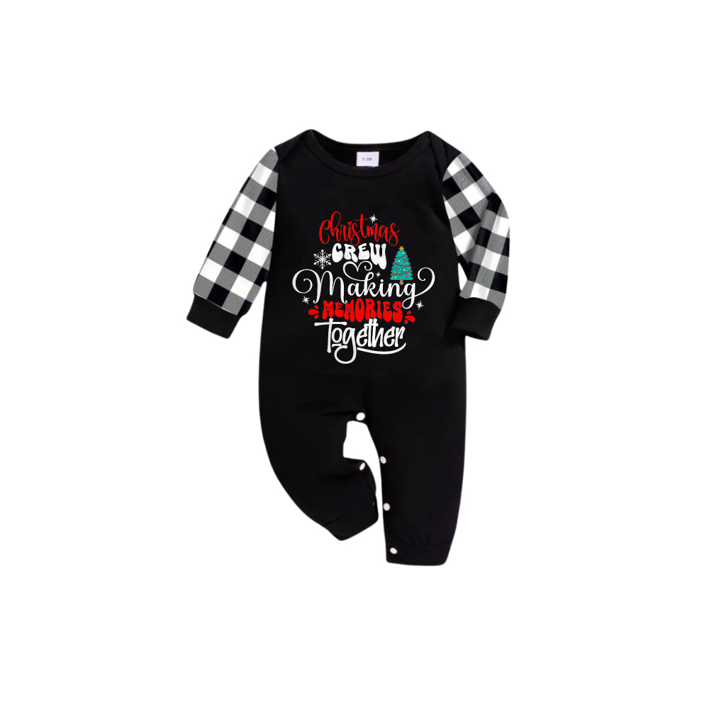 Drune | Schwarz-Weiß kariertes kurzärmliges Weihnachts-Pajama-Set mit süßem Textdruck