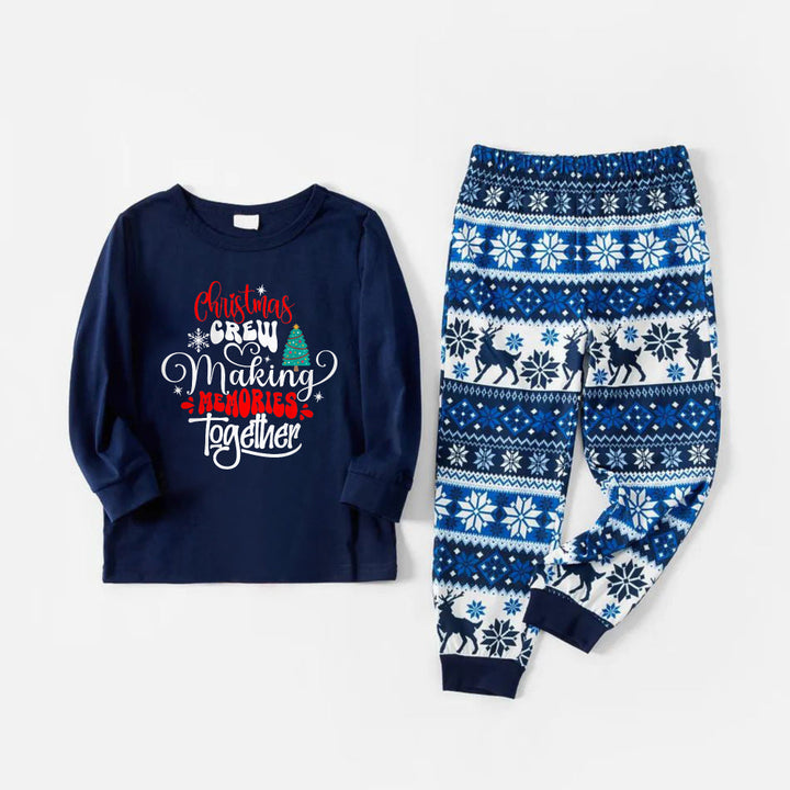 Drune | Fröhliche Blaue Weihnachts-Pyjama-Set Mit Familien-Slogan-Designs