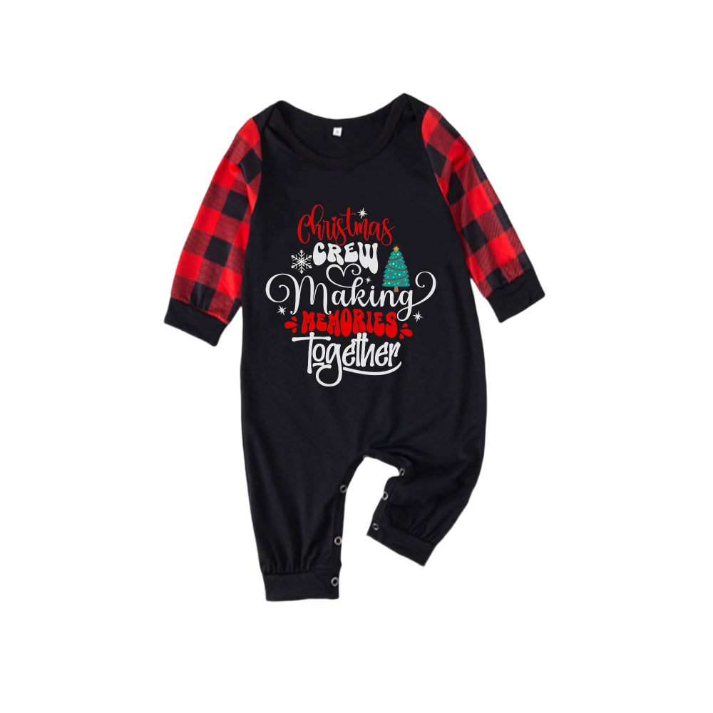 Drune | Rote und schwarze Karierte Weihnachts-Pyjama-Set mit Familien-Slogan-Designs