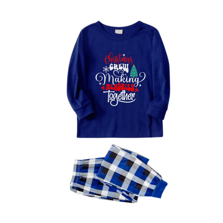 Drune | Weihnachtsfamilien-Partnerlook-Pyjamas - Navy & Weiß Karierter Pjs Satz mit "Christmas Crew Making Memories Together" Künstlerischer Schriftzug Druck