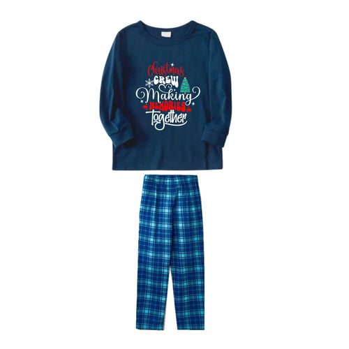 Drune | Weihnachtsfamilien-Matching-Pyjamas - Marineblau & Hellblau Karos Pjs Set mit 