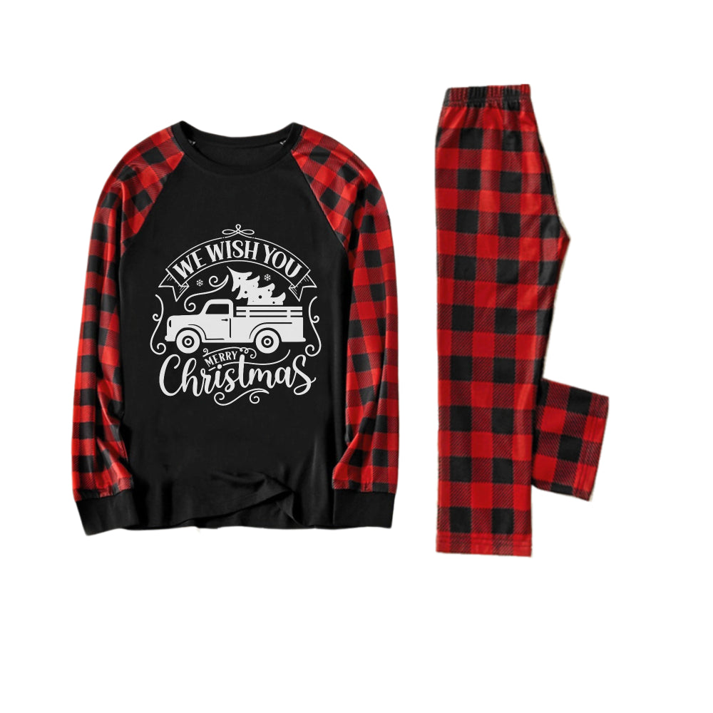 Drune | Rote und schwarze Karierte Weihnachts-Pyjama-Set mit Weihnachtsbaum- und Auto-Print