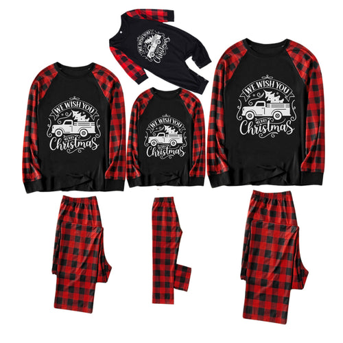 Drune | Rote und schwarze Karierte Weihnachts-Pyjama-Set mit Weihnachtsbaum- und Auto-Print