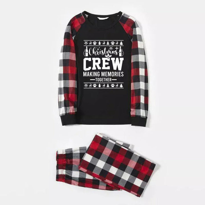 Drune | Weihnachtsfamilie passende Pyjamas - Rote und graue karierte PJs mit Slogan und weihnachtlichem Musterdruck