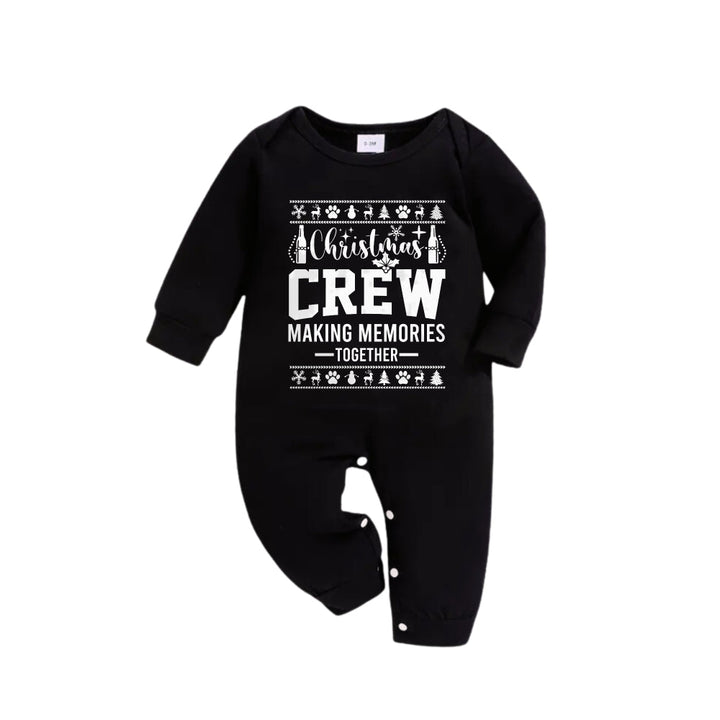 Drune | Weihnachtsfamilie passende Schlafanzüge - Schwarzes Oberteil und grüne Karohosen PJs Set mit "Christmas Crew" und Weihnachtsmuster Druck