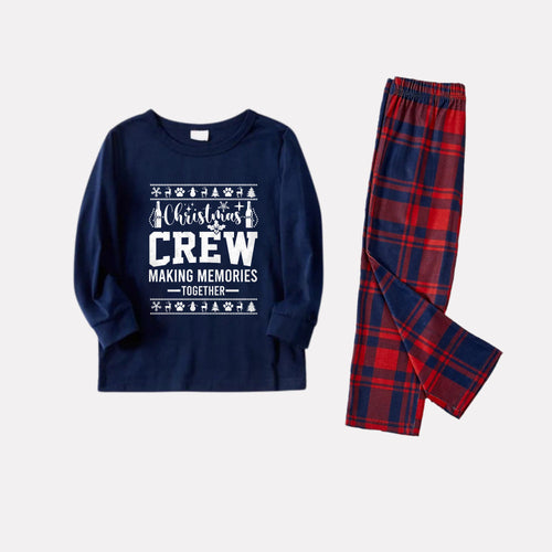 Drune | Weihnachtsfamilien passende Pyjamas - Marineblau & rotes kariertes Pj-Set mit 