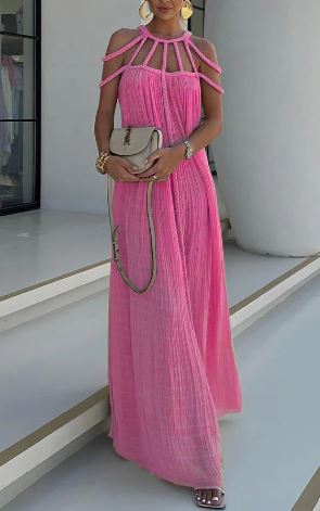 Drune | Modern und Raffinierte Maxikleid mit Drapierten Zöpfen In Leinenmischung