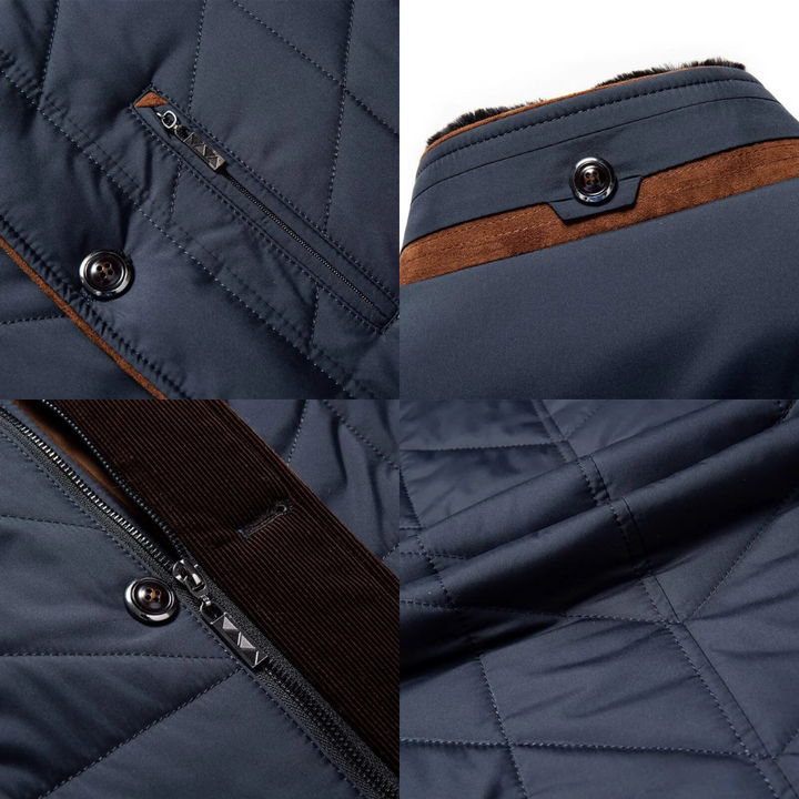 Drune | Steppjacke Gefüttertes Innenfutter Hoher Kragen Reißverschluss und Knöpfe Klappentaschen