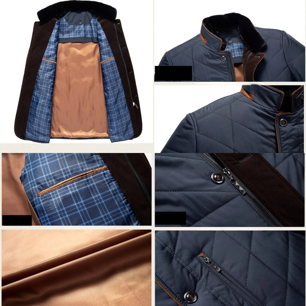 Drune | Steppjacke Gefüttertes Innenfutter Hoher Kragen Reißverschluss und Knöpfe Klappentaschen