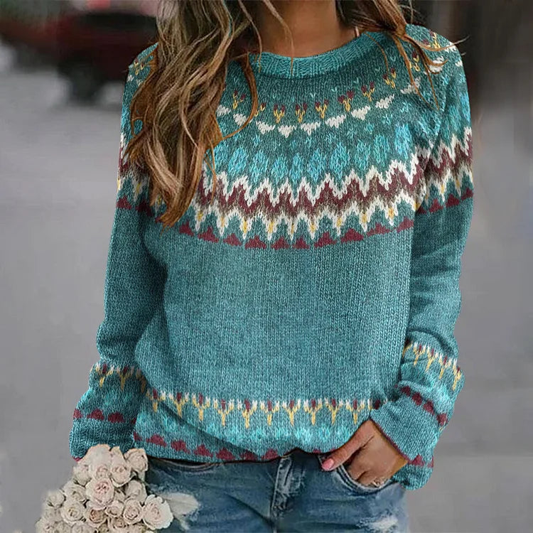 Drune | Sweater - Retro Wellenmuster Sweatshirt