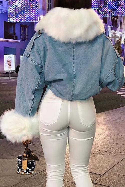 Drune | MODACHIC Jeansjacke mit Pelzbesatz
