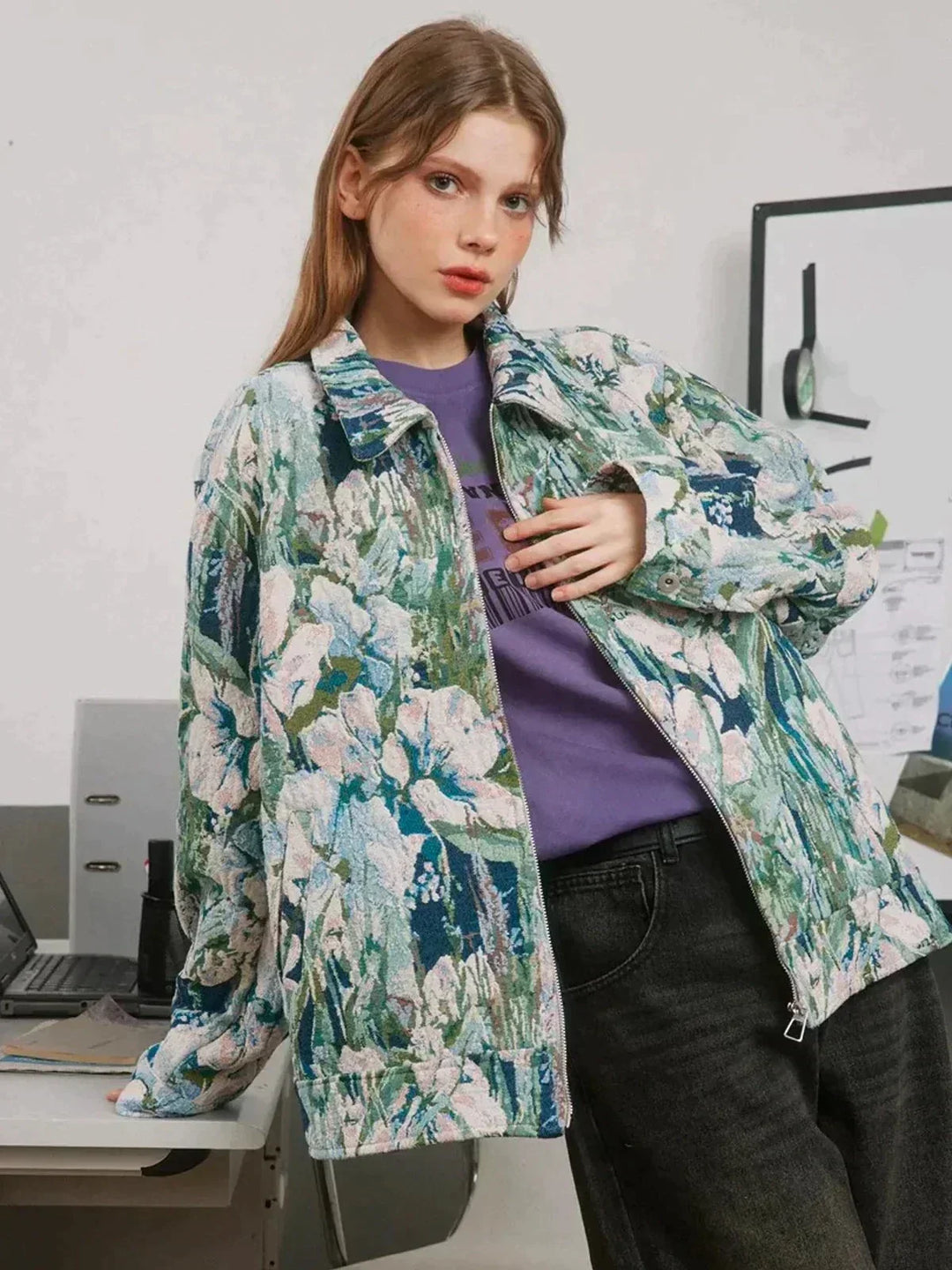 Drune | Oversized Leuchtend mit Floralem Druck