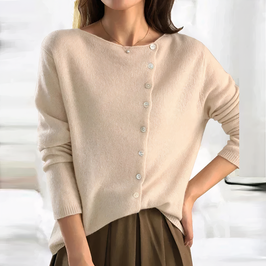 Drune | Strickpullover mit asymmetrischer Knopfleiste - Weiches Langarm-Design für Herbst & Winter