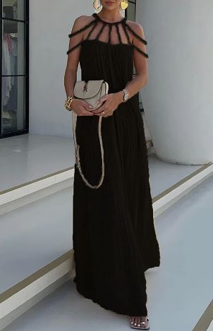 Drune | Modern und Raffinierte Maxikleid mit Drapierten Zöpfen In Leinenmischung
