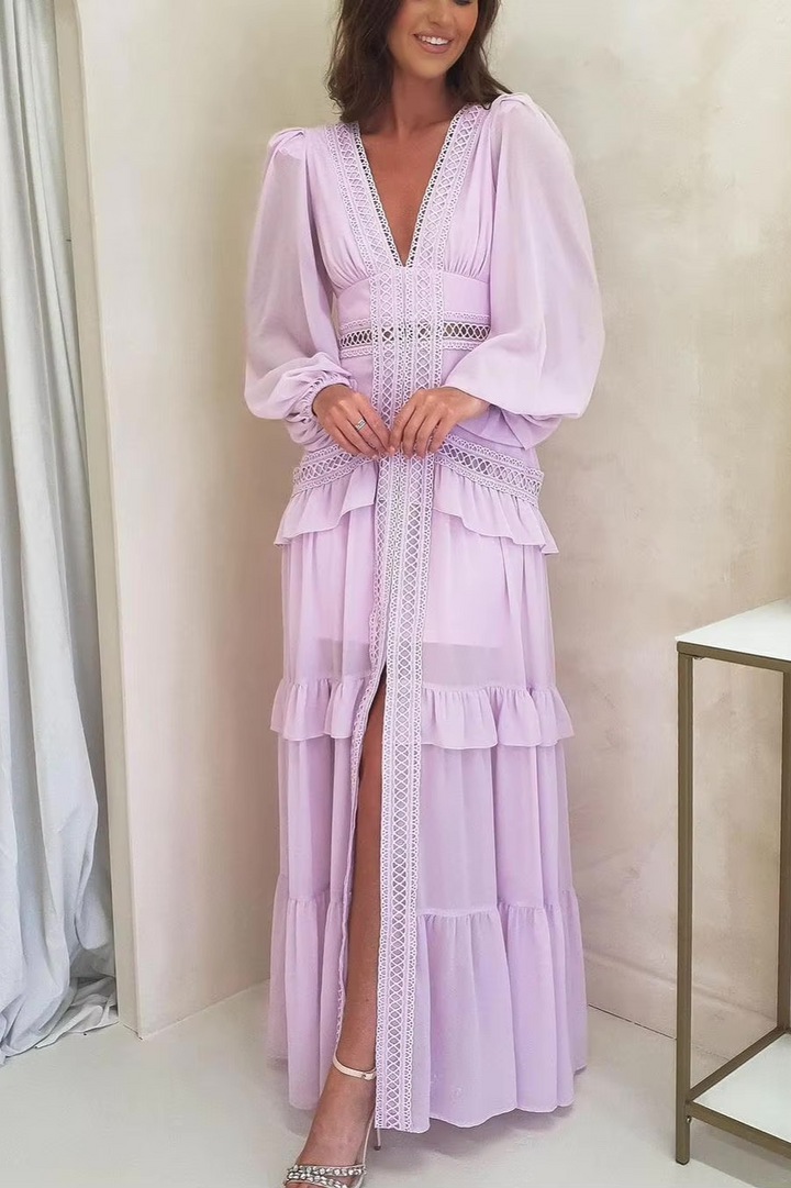 Drune | Gestufter Langarm-Maxikleid