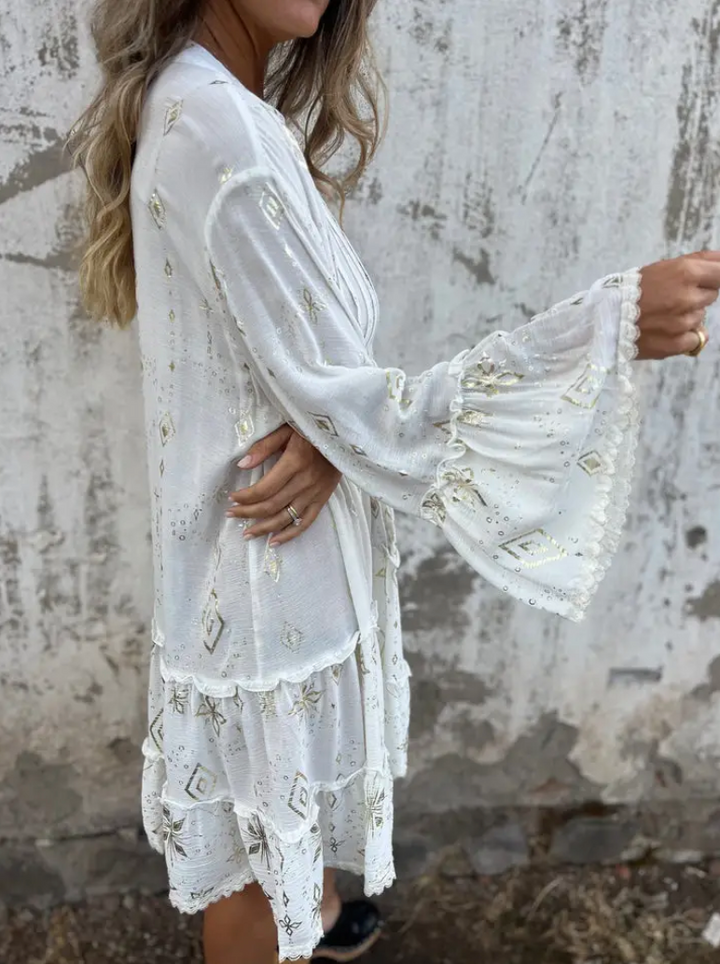 Drune | Boho Metallic Hemdkleid