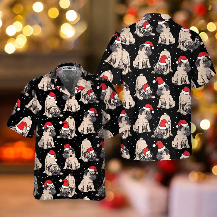 Drune | bezaubernde Weihnachts-Pug-Welpen Weihnachts-Hawaiian-Shirt, bestes Weihnachtsgeschenk für Pug-Liebhaber