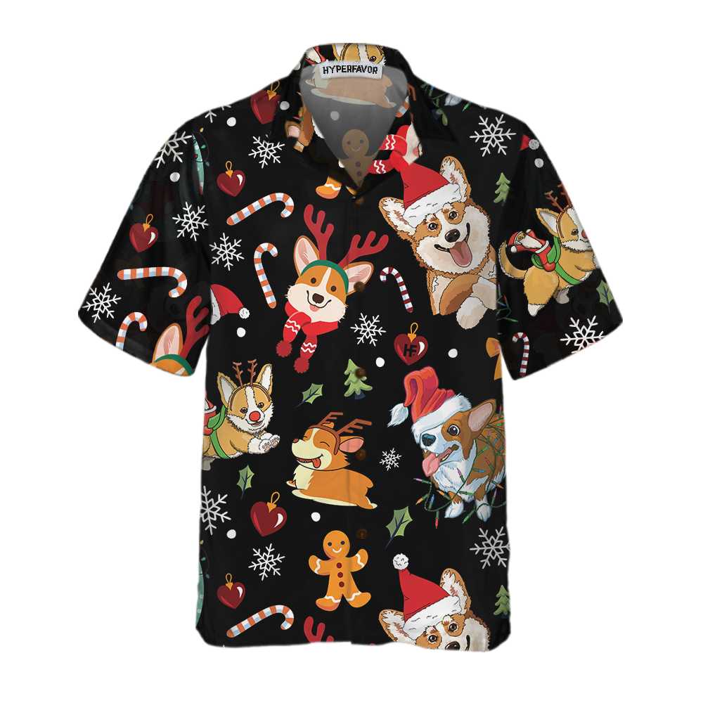 Drune | Niedliche Corgis Hund Fröhliche Weihnachten Hawaiian Shirt, Lustiges Hund Weihnachten Shirt, WeihnachtsgeschenkFür Corgis Liebhaber