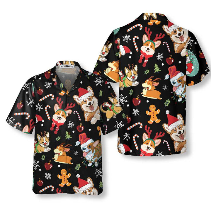 Drune | Niedliche Corgis Hund Fröhliche Weihnachten Hawaiian Shirt, Lustiges Hund Weihnachten Shirt, WeihnachtsgeschenkFür Corgis Liebhaber