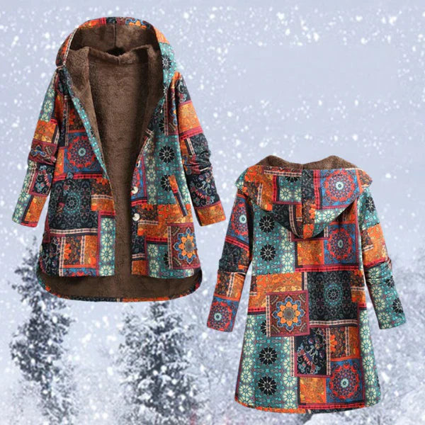 Drune | Bohemian Wintermantel mit floralem Print