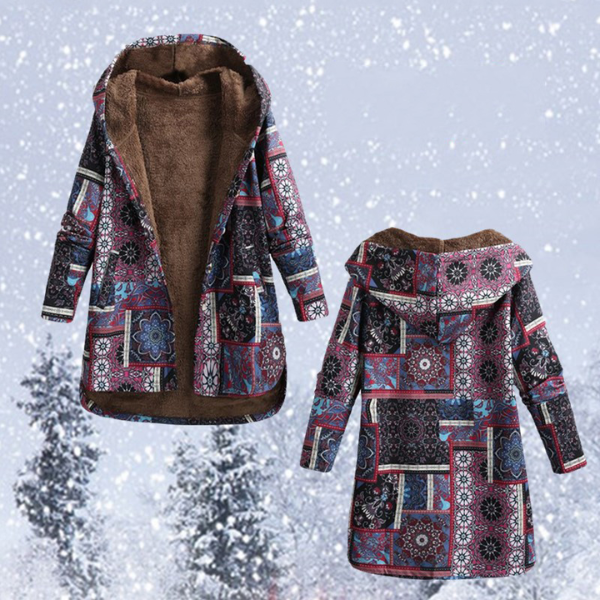 Drune | Bohemian Wintermantel mit floralem Print