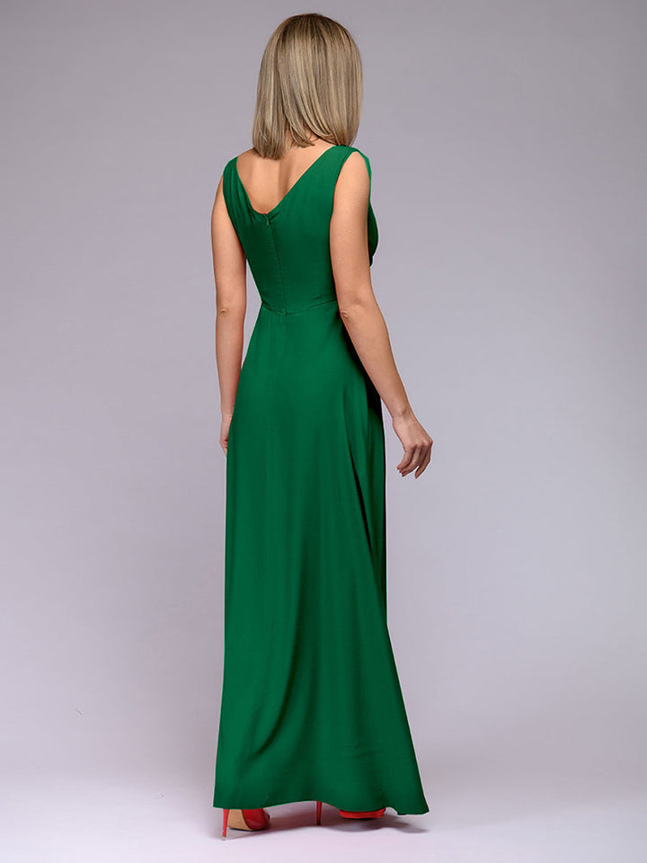 Drune | Elegantes Maxi Kleid mit Tiefem V-Ausschnitt und Schlitz