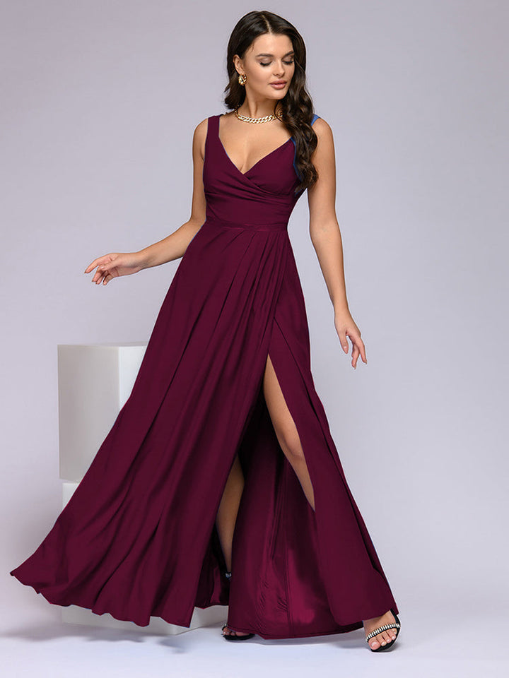 Drune | Elegantes Maxi Kleid mit Tiefem V-Ausschnitt und Schlitz