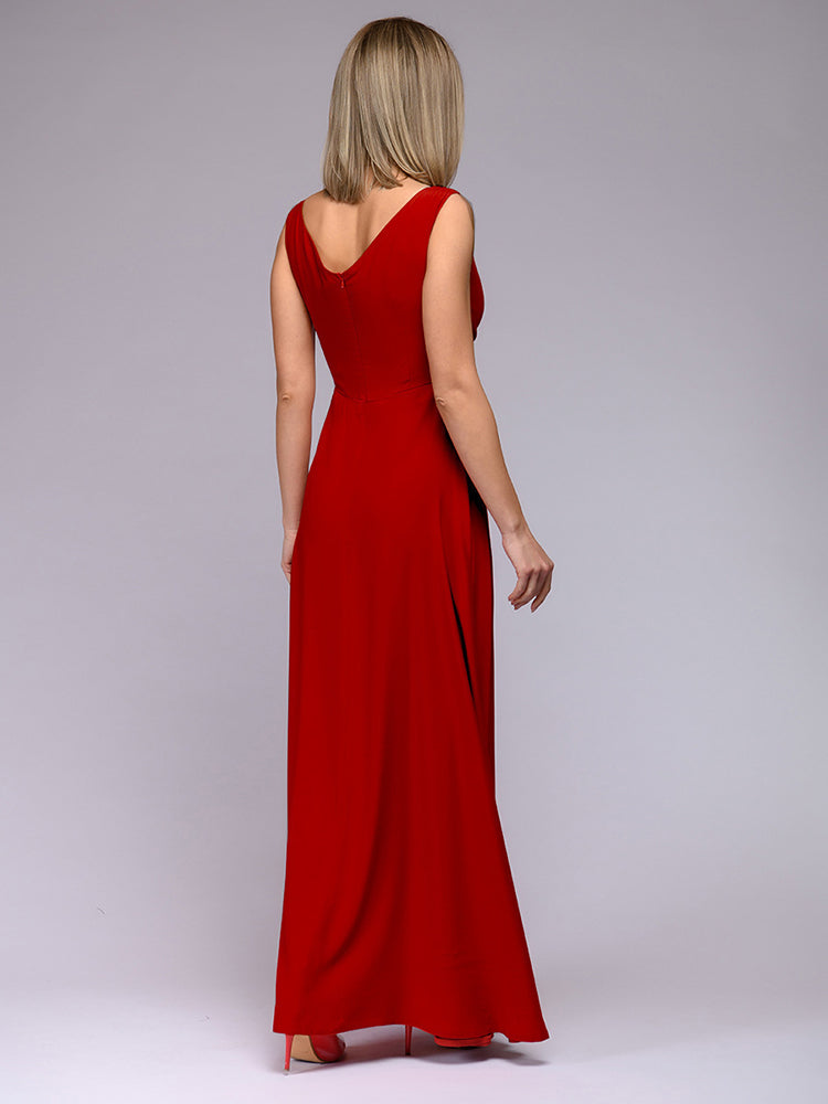 Drune | Elegantes Maxi Kleid mit Tiefem V-Ausschnitt und Schlitz