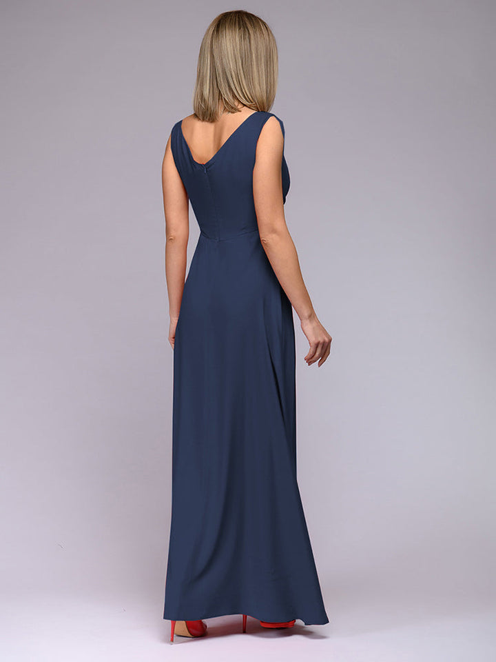 Drune | Elegantes Maxi Kleid mit Tiefem V-Ausschnitt und Schlitz