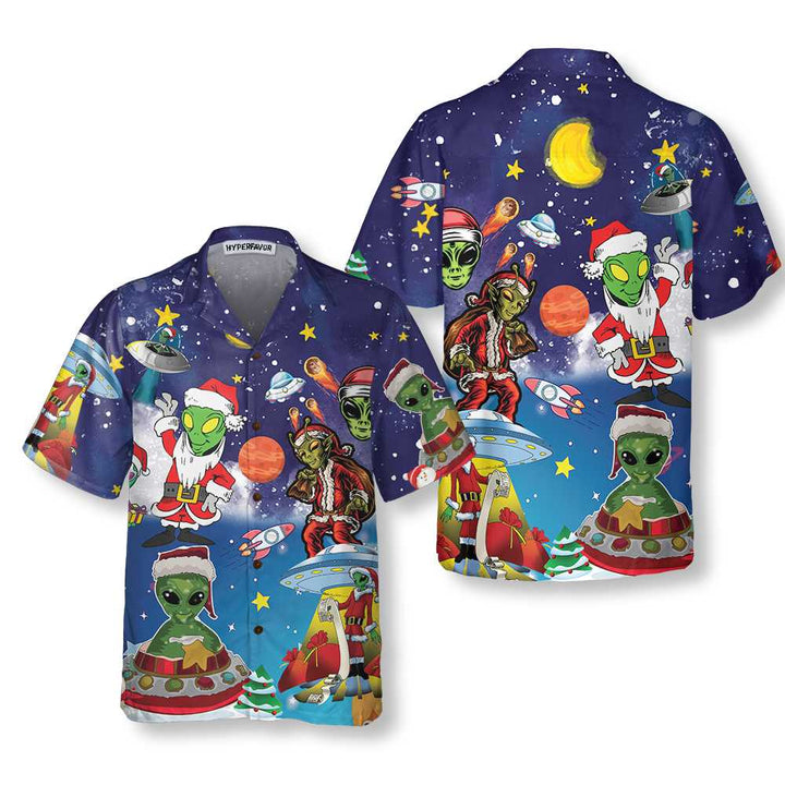 Drune | Aliens Im Santa Kostüm Hawaiian Shirt, Lustiges Weihnachtshemd Für Männer