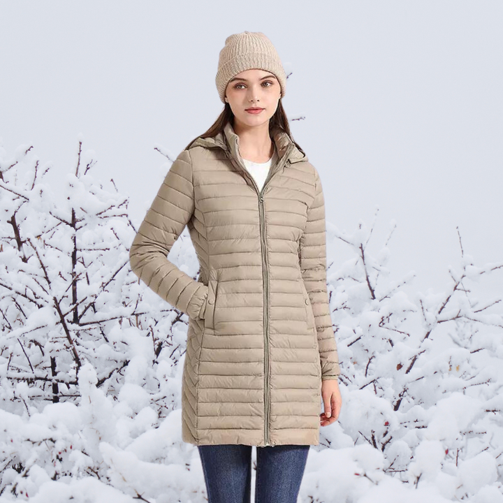 Drune | Damen Lange Warme Gepolsterte Winterjacke mit Kapuze