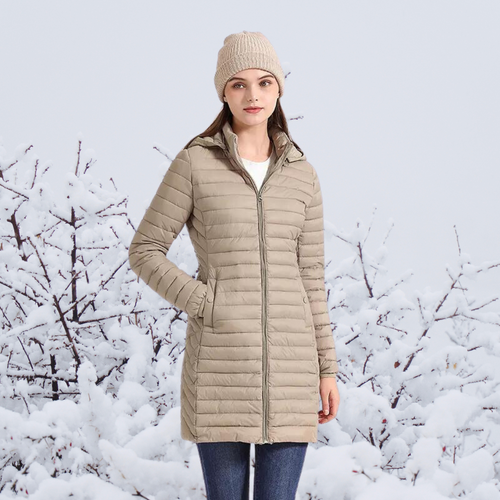 Drune | Damen Lange Warme Gepolsterte Winterjacke mit Kapuze