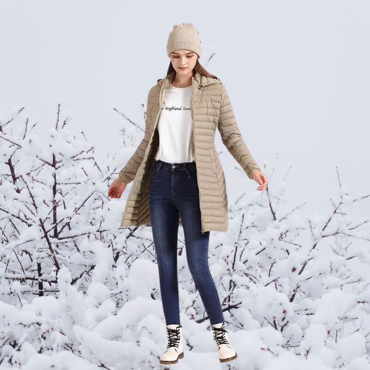 Drune | Damen Lange Warme Gepolsterte Winterjacke mit Kapuze