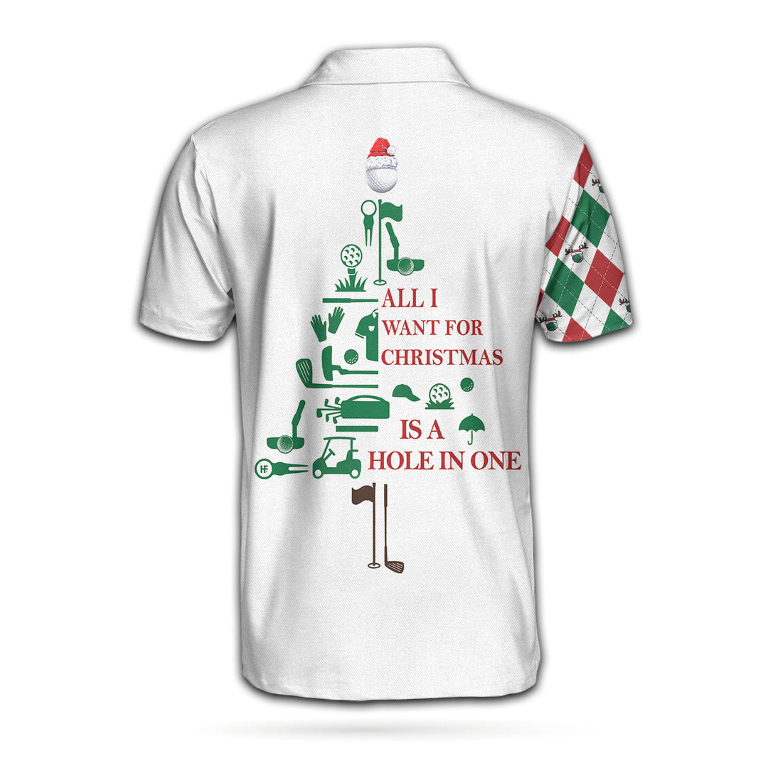 Drune | Alles, was ich mir zu Weihnachten wünsche, ist ein Hole-in-One benutzerdefiniertes Polohemd, personalisiertes Argyle Langarmhemd für Golfer