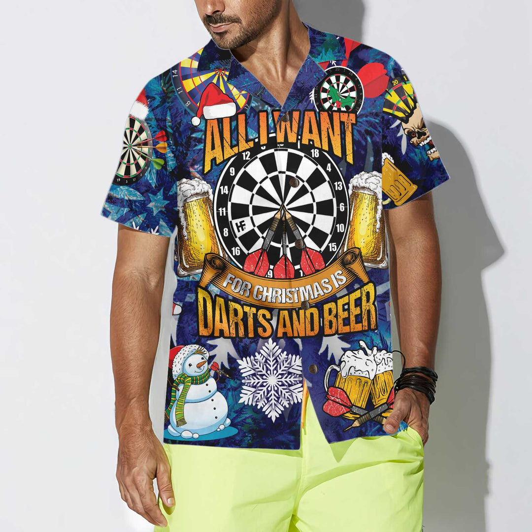 Drune | Alles, Was Ich Mir Zu Weihnachten Wünsch, Sind Darts Und Bier Hawaiian Shirt, Lustiges Weihnachts-Shirt Für Männer, Beste Xmas Geschenkidee