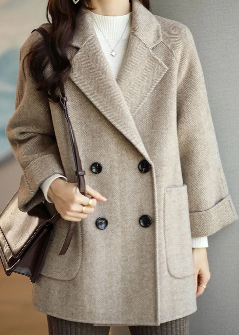 Drune | Damen Wollmischung Trenchcoat mit doppelter Knopfleiste und Reverskragen