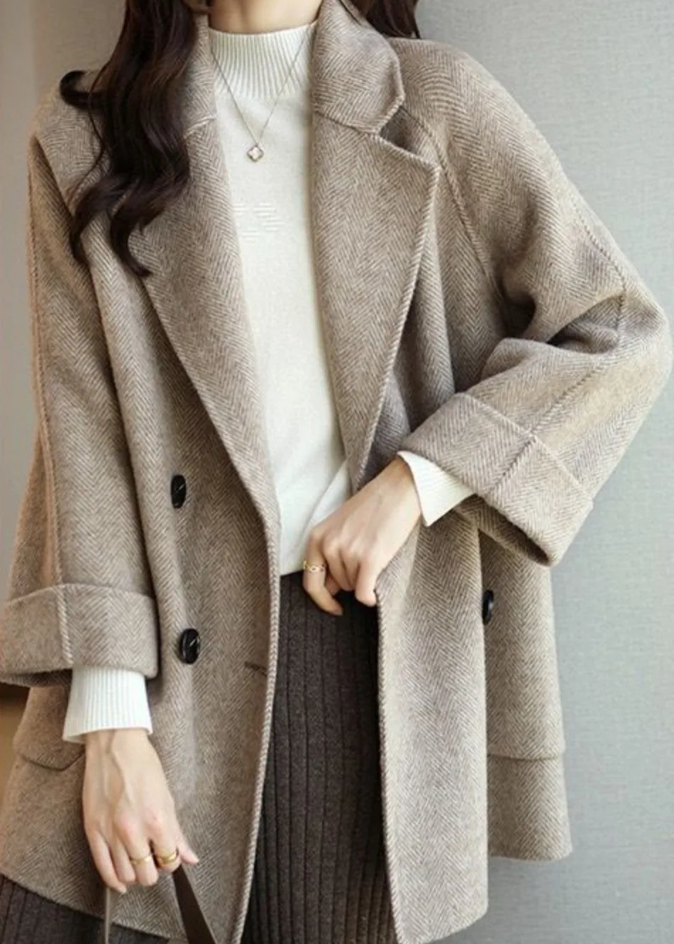 Drune | Damen Wollmischung Trenchcoat mit doppelter Knopfleiste und Reverskragen