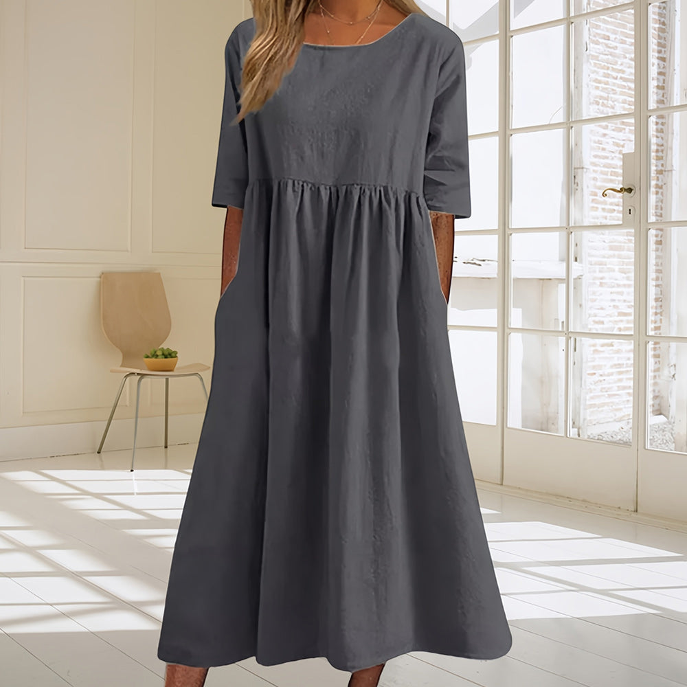 Drune | lässiges, lockeres Sommerkleid aus Baumwolle und Leinen mit Rundhalsausschnitt