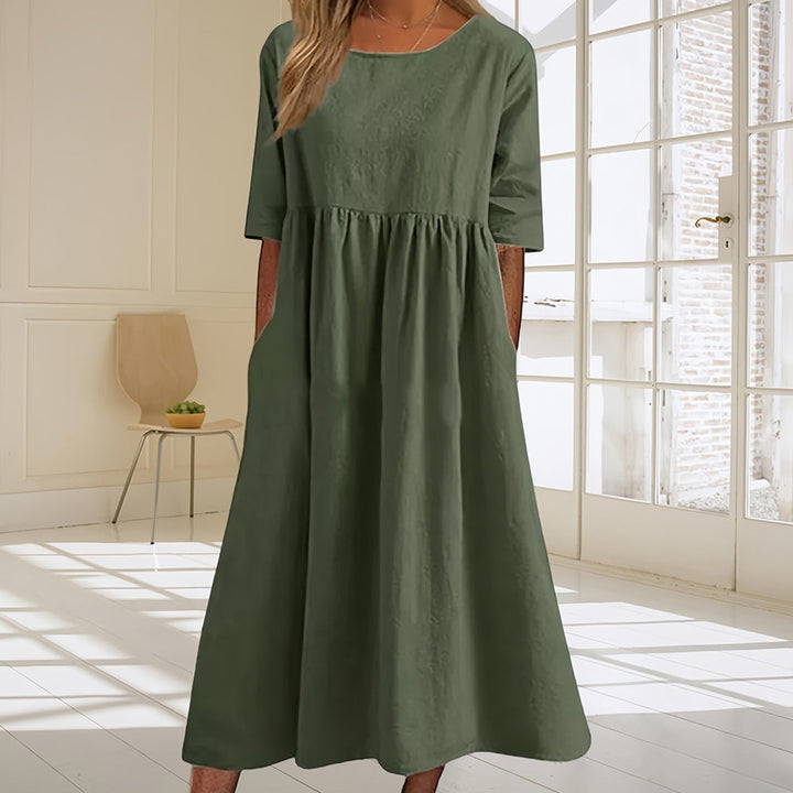 Drune | lässiges, lockeres Sommerkleid aus Baumwolle und Leinen mit Rundhalsausschnitt