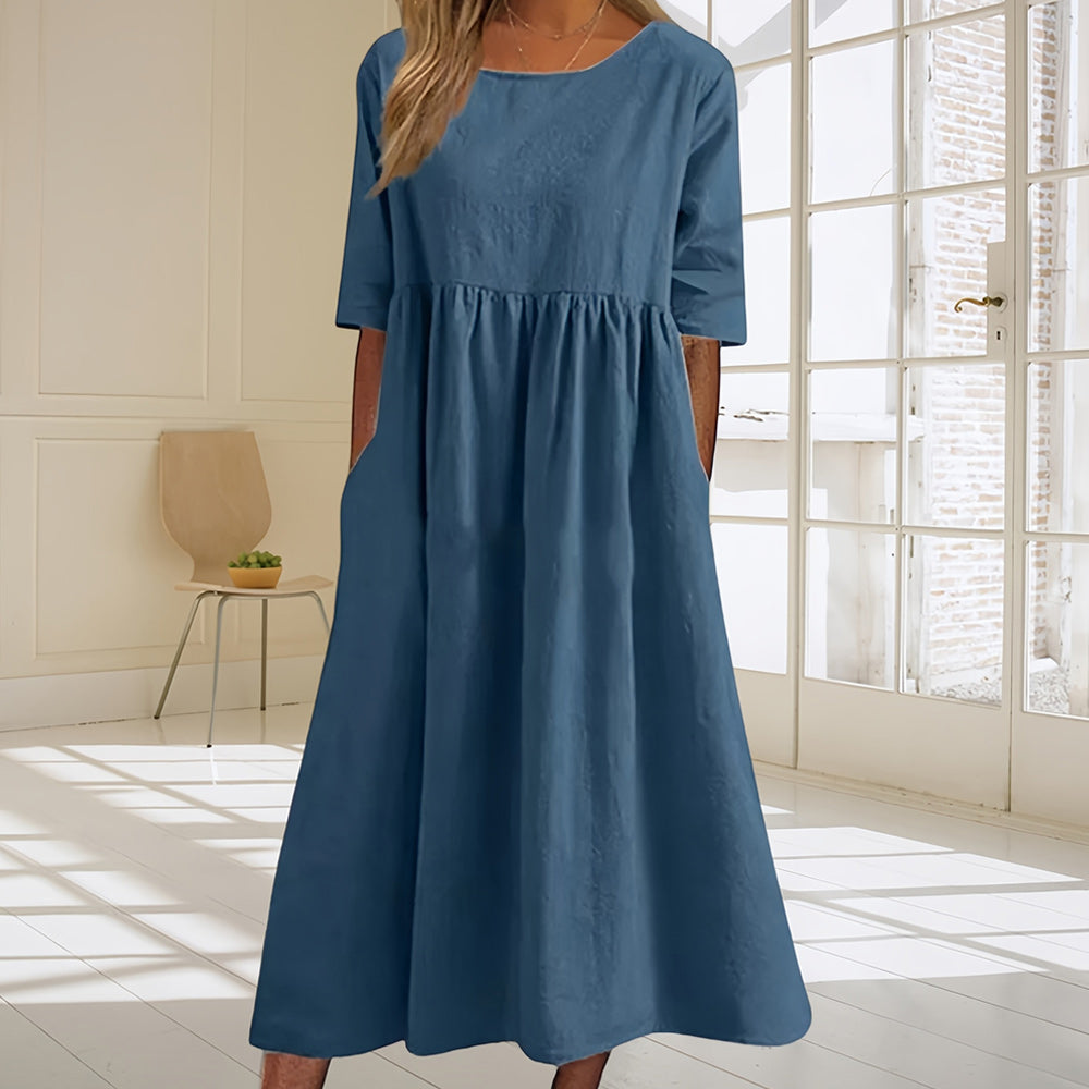 Drune | lässiges, lockeres Sommerkleid aus Baumwolle und Leinen mit Rundhalsausschnitt