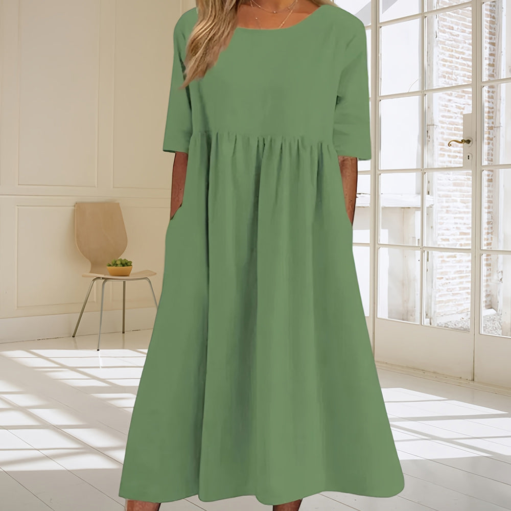 Drune | lässiges, lockeres Sommerkleid aus Baumwolle und Leinen mit Rundhalsausschnitt
