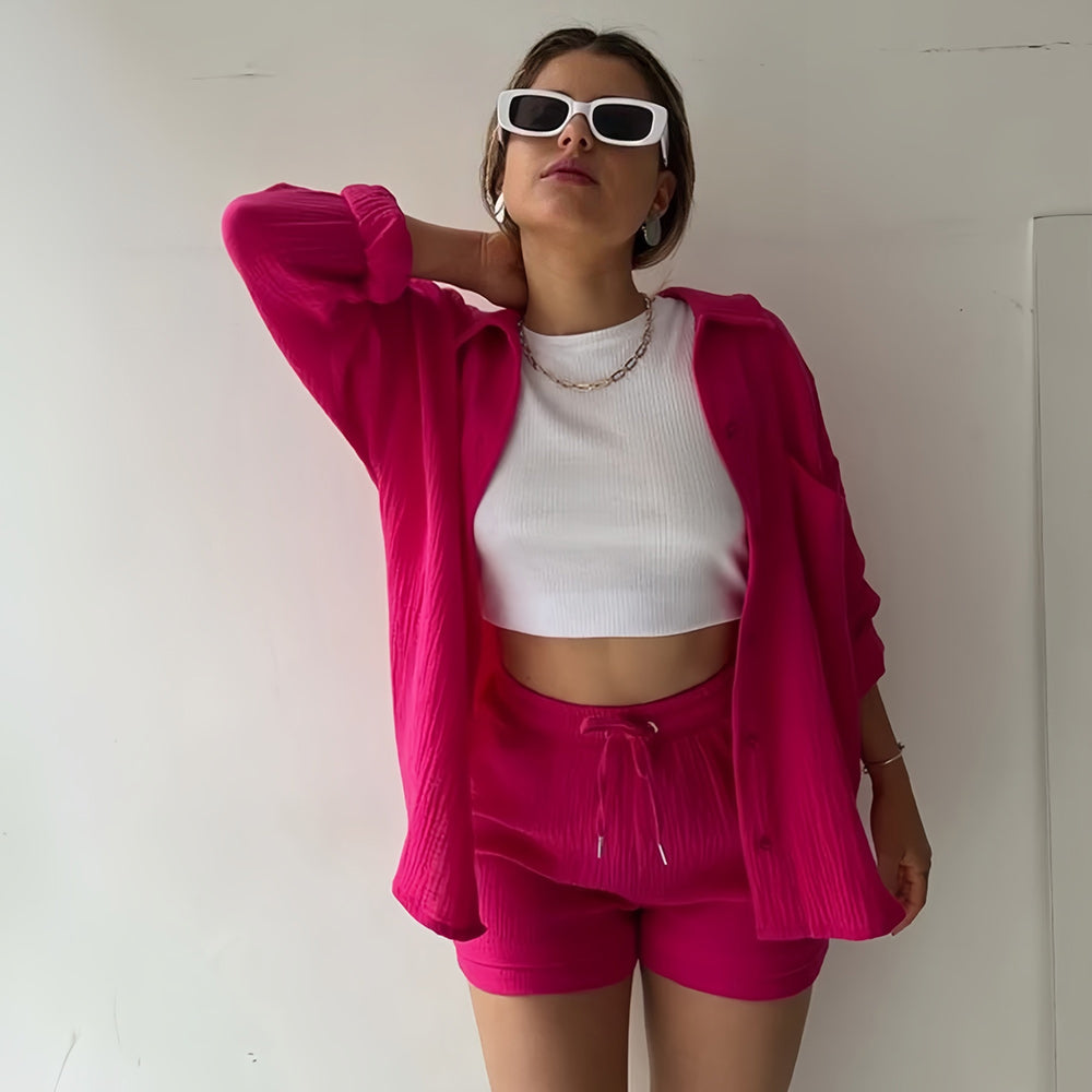 Drune | Sonnenschutz-Shirt-Set für Damen (Langarmshirt + Shorts)